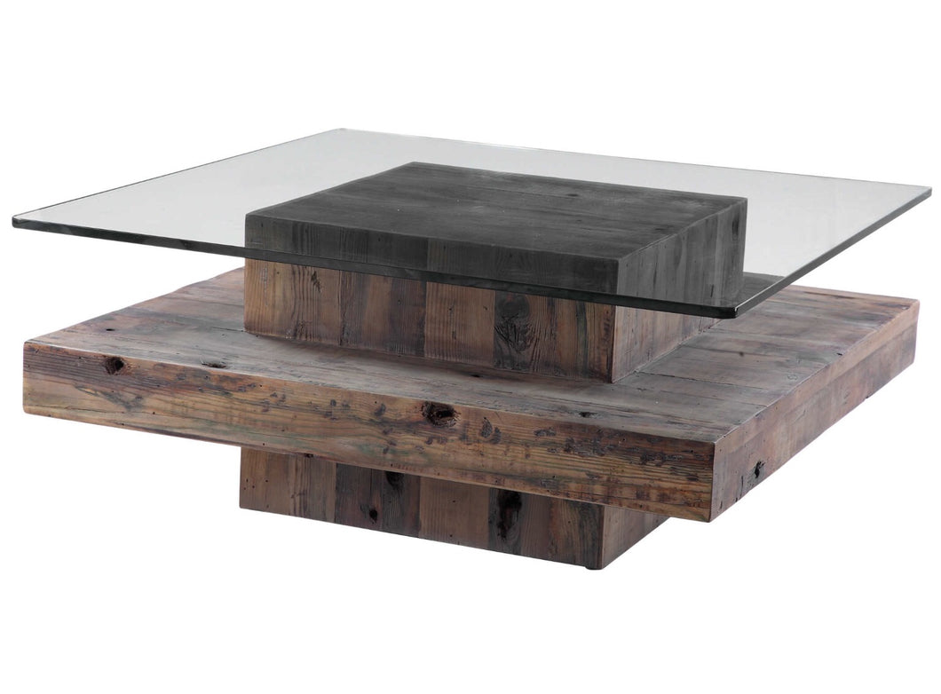 Reclaimed wood and on sale glass coffee table